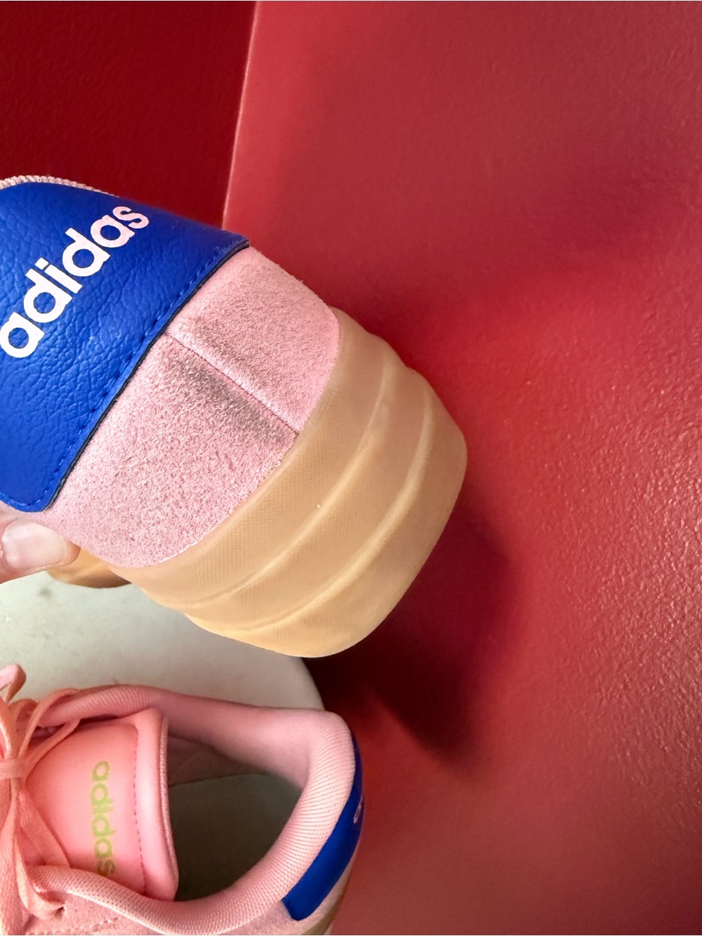 Adidas Pink & Neon Green Suede Platform Sneakers - Picture 2 of 8